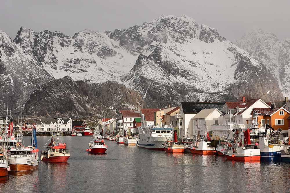 Fischkutte im Hafen von Henningsvær auf den Lofoten